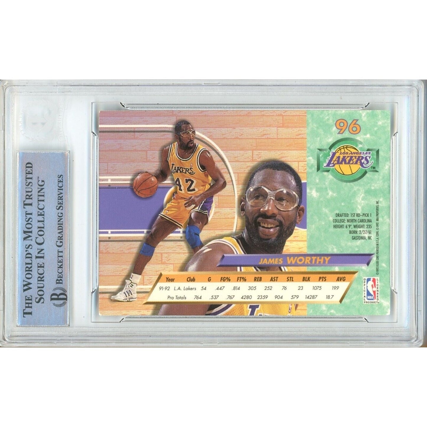 1992 Fleer Ultra #96 — James Worthy Los Angeles Lakers Autographed Trading Card — Beckett Authentication