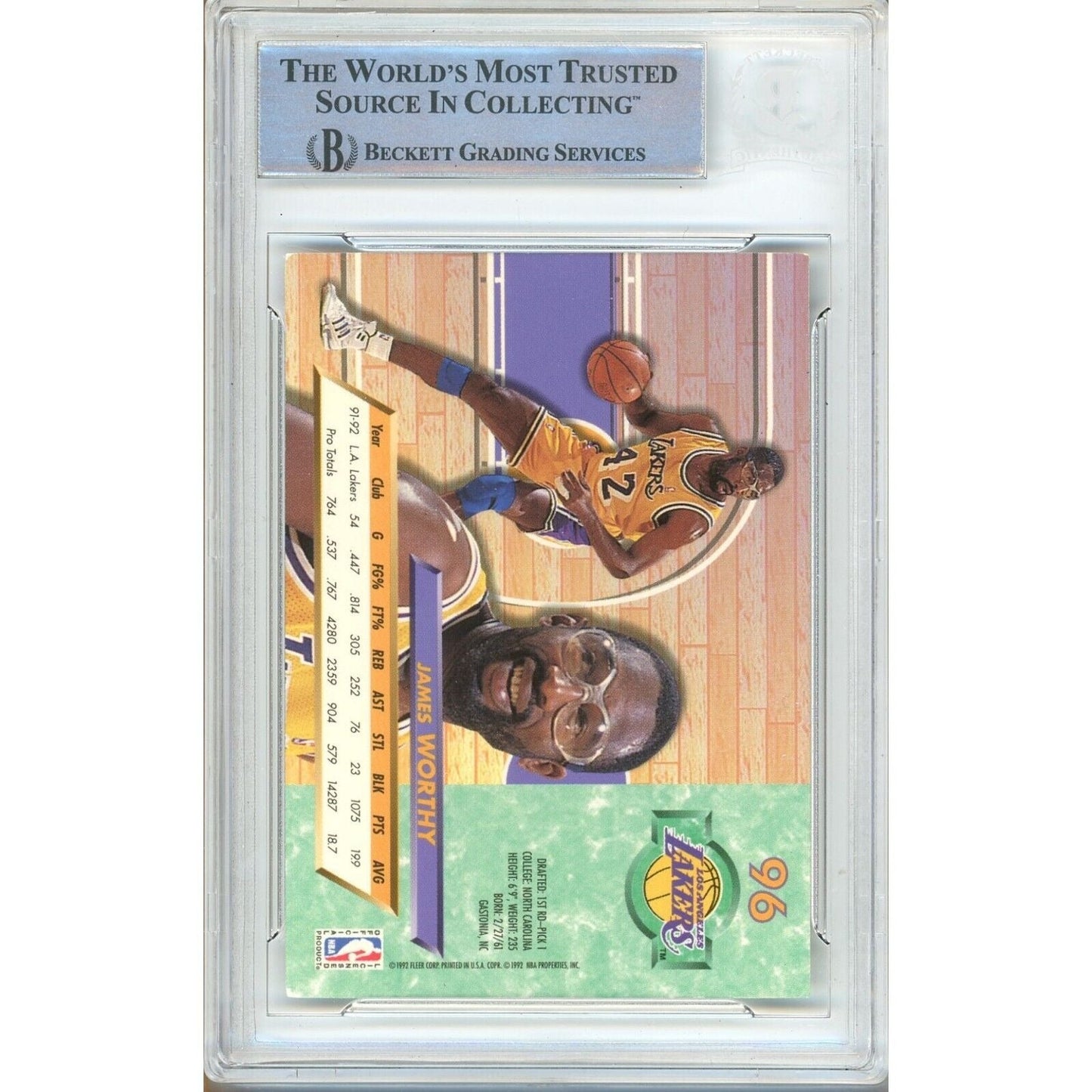 1992 Fleer Ultra #96 — James Worthy Los Angeles Lakers Autographed Trading Card — Beckett Authentication