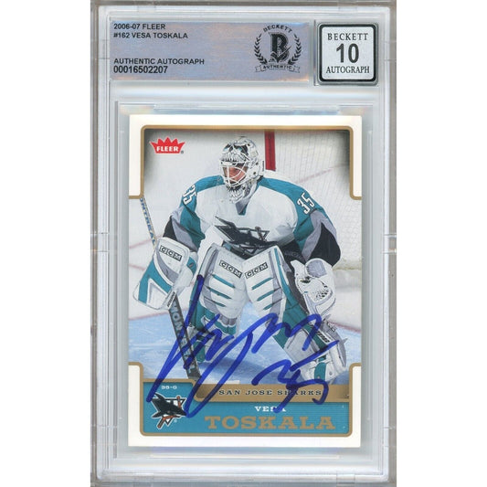 Vesa Toskala San Jose Sharks Signed 2006-07 Fleer Hockey Card BGS Auto 10 Graded Slab