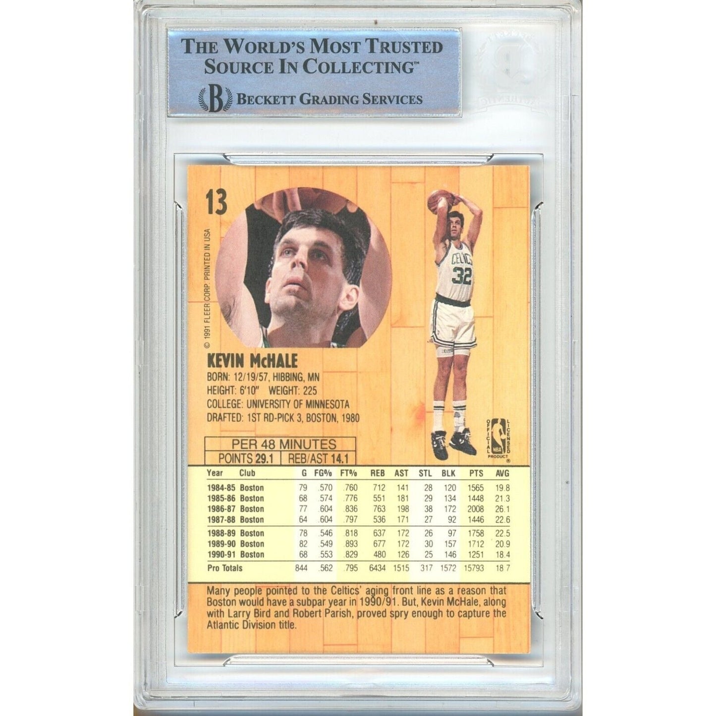 1991-92 Fleer #13 — Kevin Mchale Boston Celtics Autographed Trading Card — Beckett Authentication