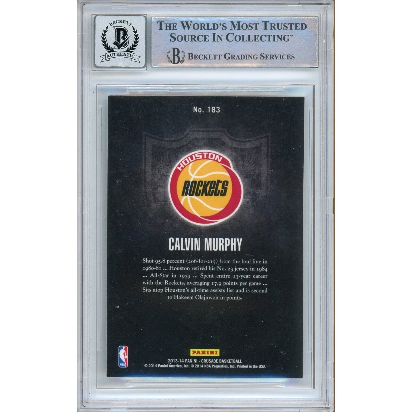 2013 Panini Crusade Insert Blue #183 — Calvin Murphy Houston Rockets Autographed Trading Card — Beckett Authentication