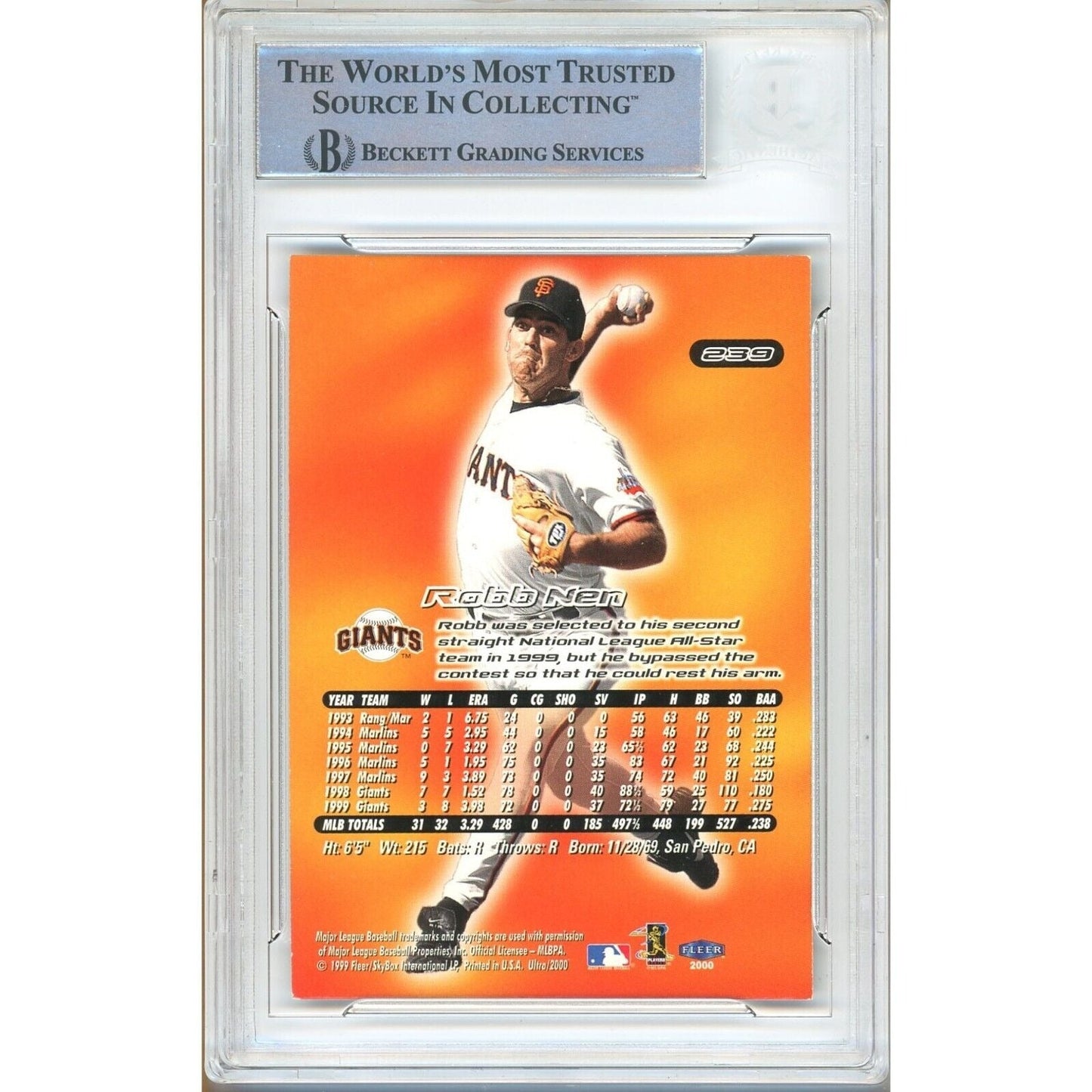 Robb Nen San Francisco Giants Signed 2000 Fleer Ultra Card Beckett Authentic Auto Slab
