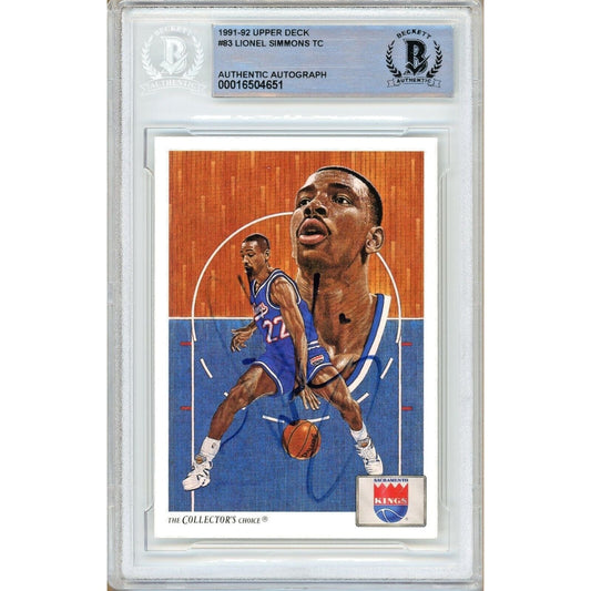 1991-92 Upper Deck #83 — Lionel Simmons Sacramento Kings Autographed Trading Card — Beckett Authentication