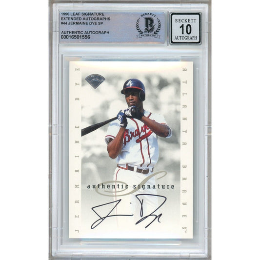 1996 Leaf — Jermaine Dye Atlanta Braves Atlanta Braves Autographed Trading Card — Beckett Authentication