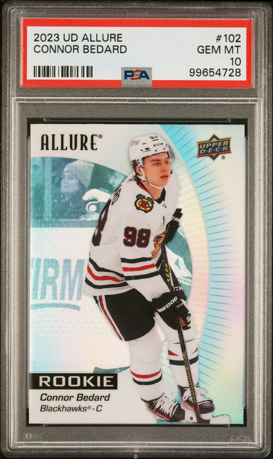 Graded 2023 Upper Deck Allure Connor Bedard #102 Rookie RC Hockey Card PSA 10 Gem Mint