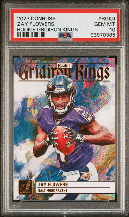 Graded 2023 Panini Donruss Zay Flowers #RGK9 Rookie Gridiron Kings Rookie RC Football Card PSA 10 Gem Mint - Sport Cards