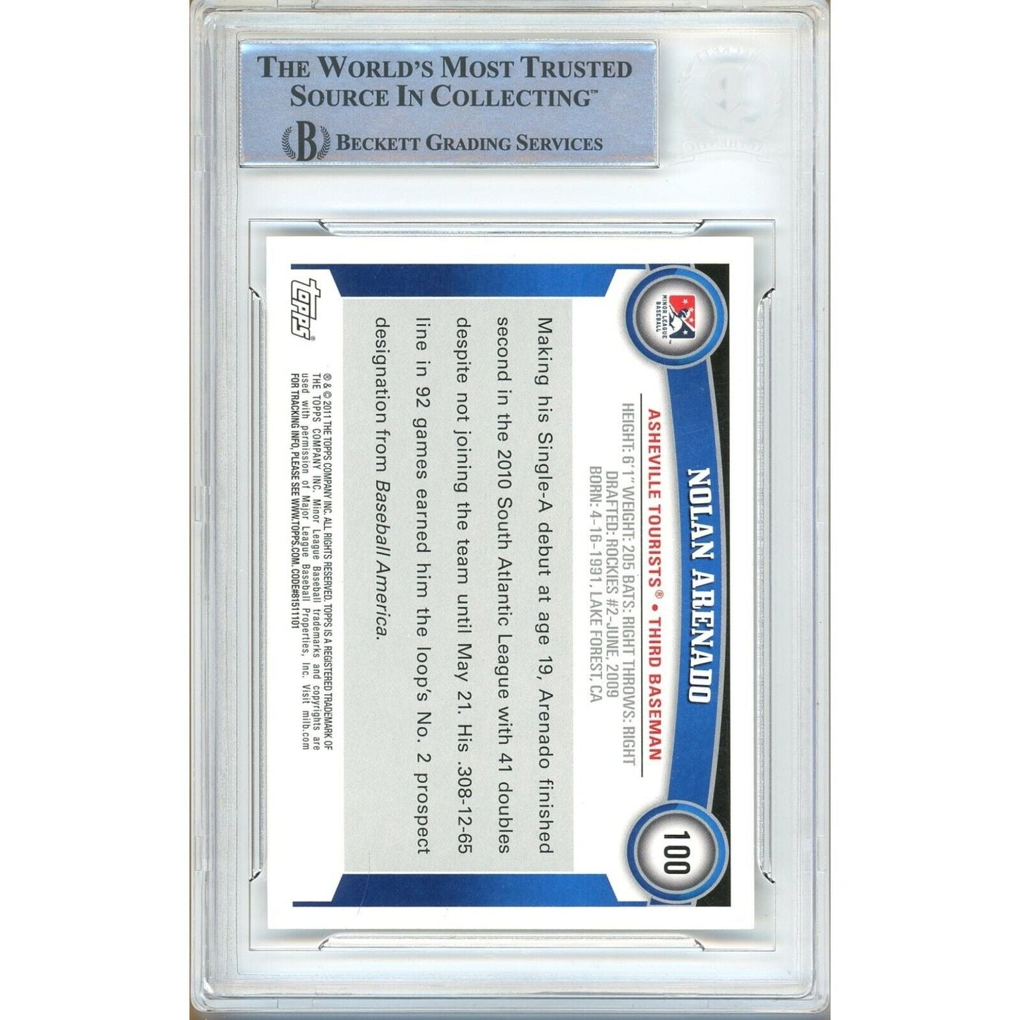 Nolan Arenado St Louis Cardinals Signed 2011 Topps Pro Debut Card Beckett Auth Auto Slab