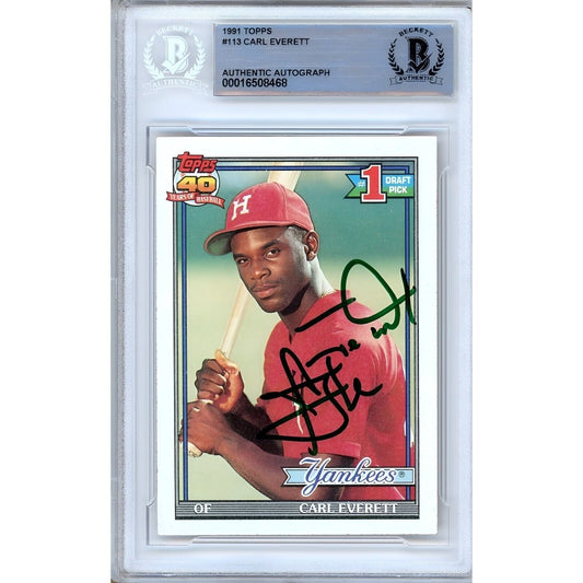1991 Topps #113 — Carl Everett New York Yankees Autographed Trading Card — Beckett Authentication