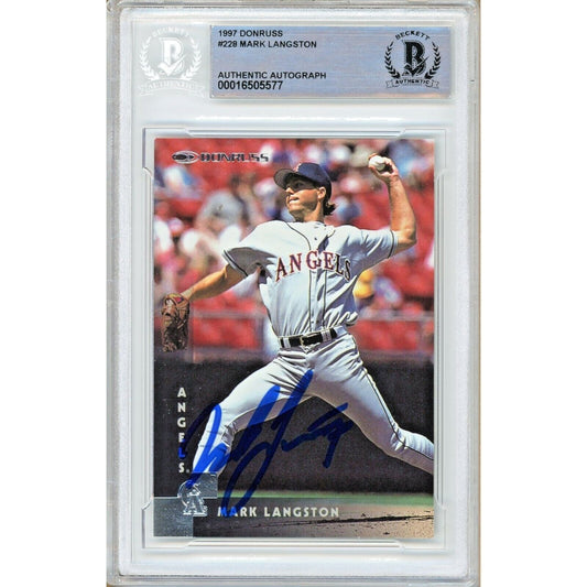 Mark Langston LA Angels Signed 1997 Donruss Baseball Card Beckett Authentic Auto Slab
