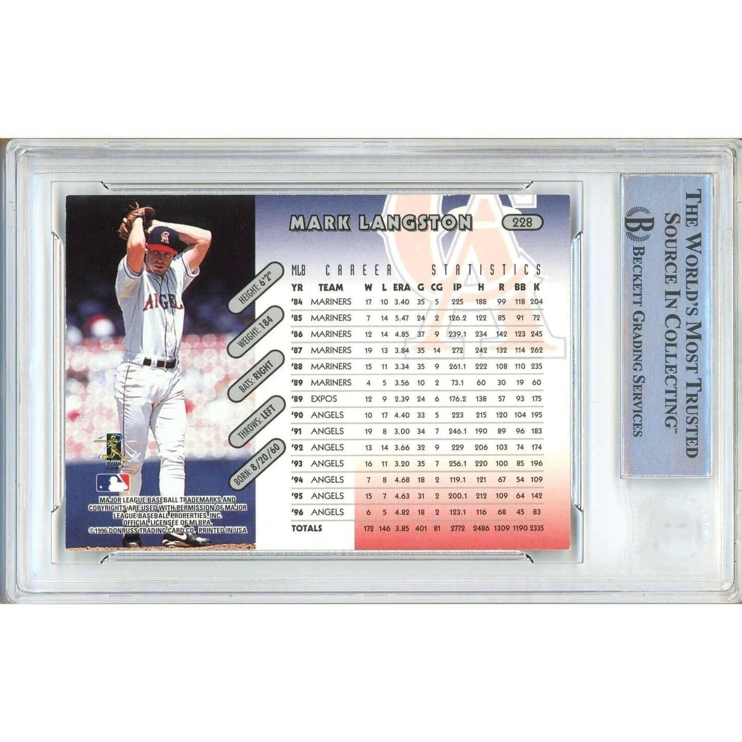 Mark Langston LA Angels Signed 1997 Donruss Baseball Card Beckett Authentic Auto Slab