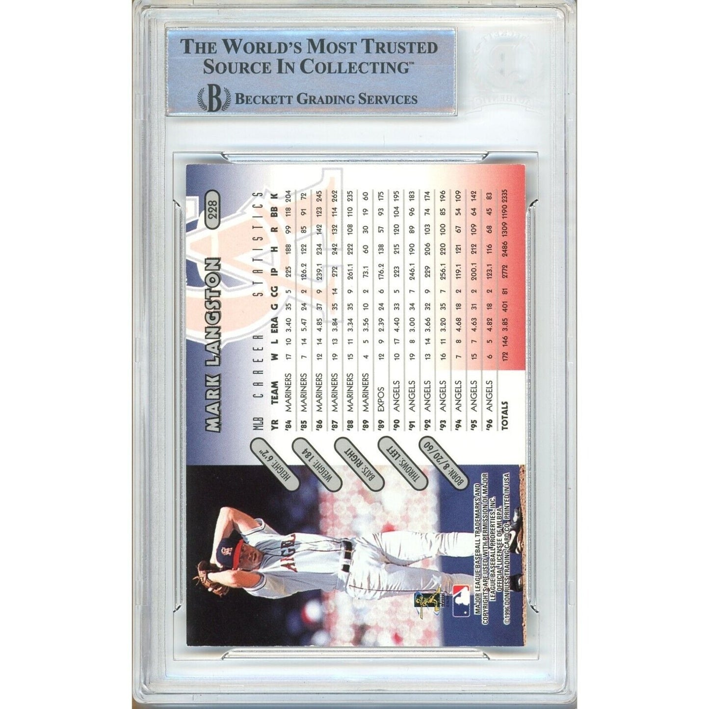 Mark Langston LA Angels Signed 1997 Donruss Baseball Card Beckett Authentic Auto Slab