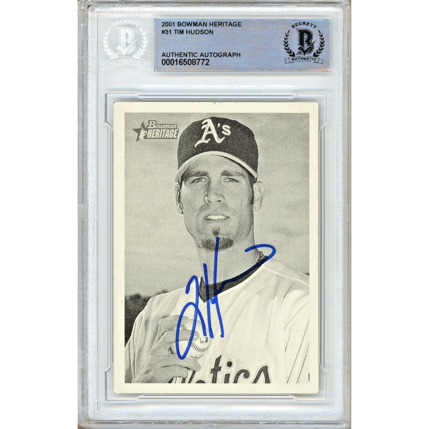 Tim Hudson Oakland Athletics Signed 2001 Bowman Heritage Card Beckett Authentic Auto