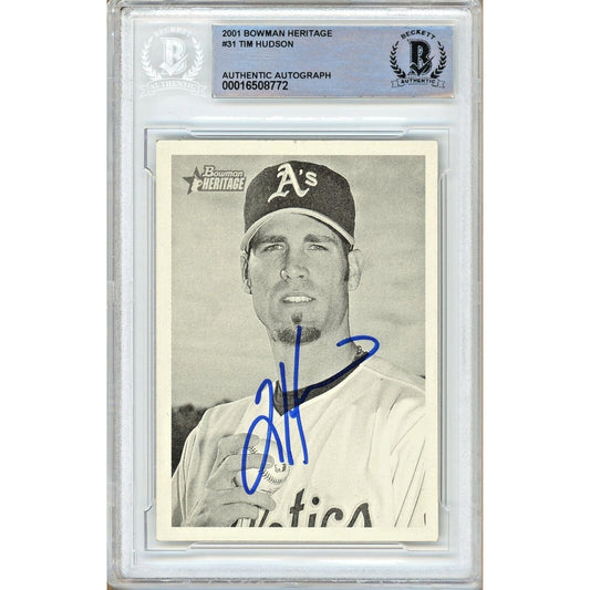 Tim Hudson Oakland Athletics Signed 2001 Bowman Heritage Card Beckett Authentic Auto