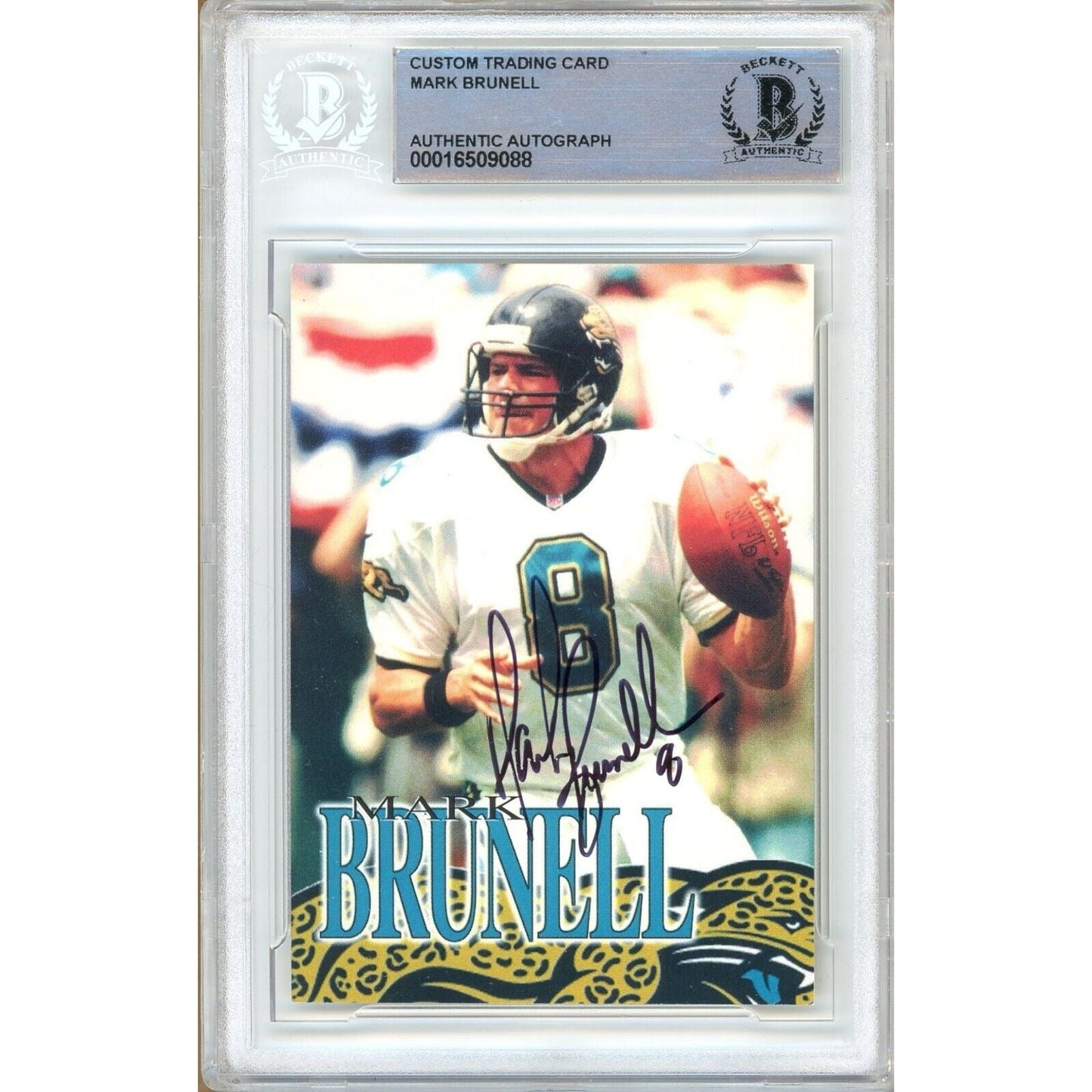 Mark Brunell Jacksonville Jaguars Signed Football Bible Trading Card Beckett Auth Auto Slab