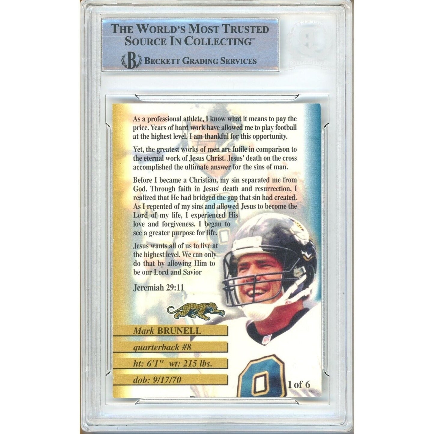 Mark Brunell Jacksonville Jaguars Signed Football Bible Trading Card Beckett Auth Auto Slab