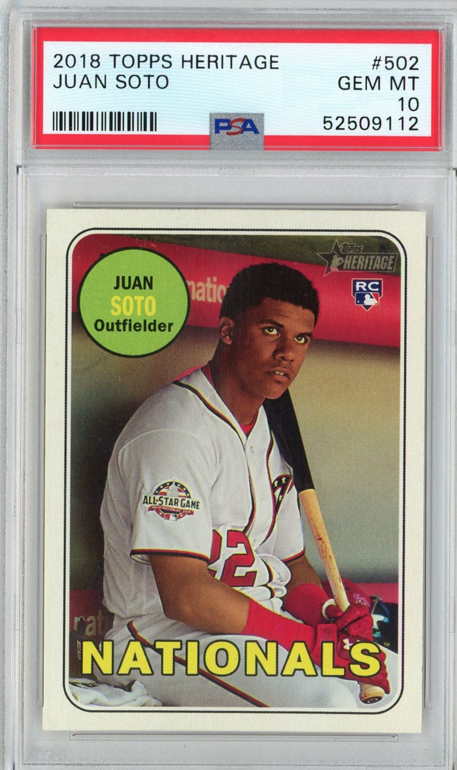 Graded 2018 Topps Heritage Juan Soto #502 Rookie RC Baseball Card PSA 10 Gem Mint