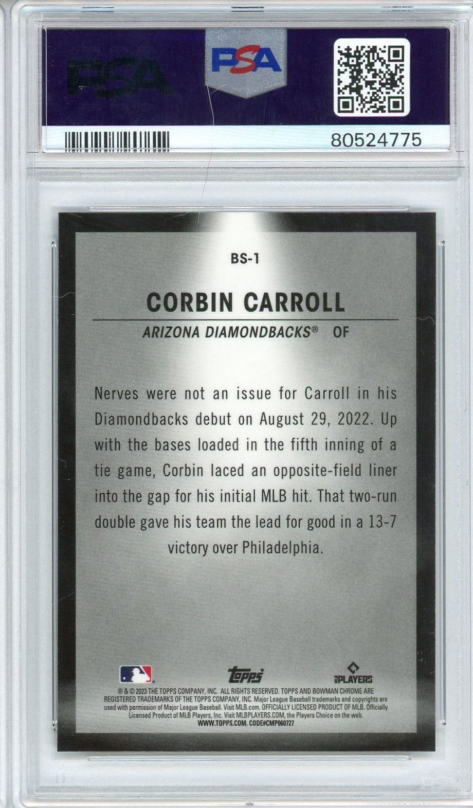 Graded 2023 Topps Bowman Corbin Carroll #BS1 Spotlights Rookie RC Baseball Card PSA 10 Gem Mint