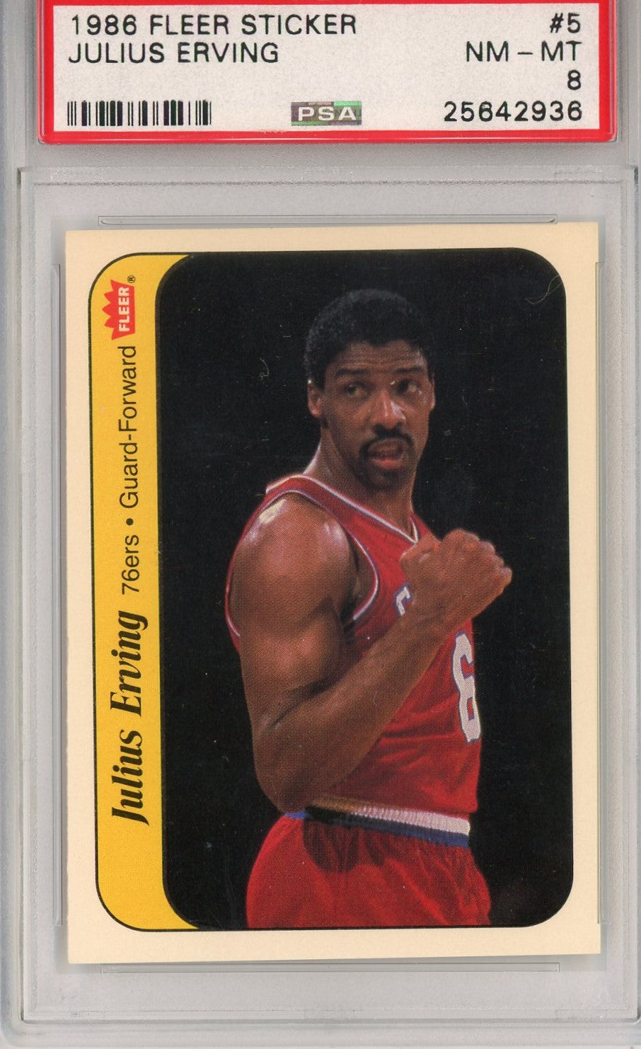 Graded 1986 Fleer Sticker Julius Erving #5 Basketball Card PSA 8 Near Mint