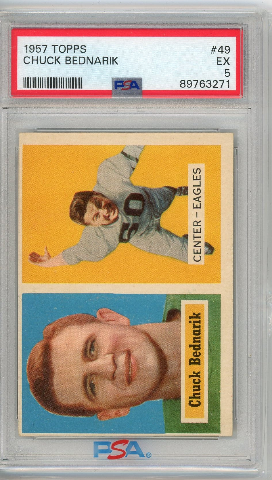 Graded 1957 Topps Chuck Bednarik #49 Football Card PSA 5 Excellent