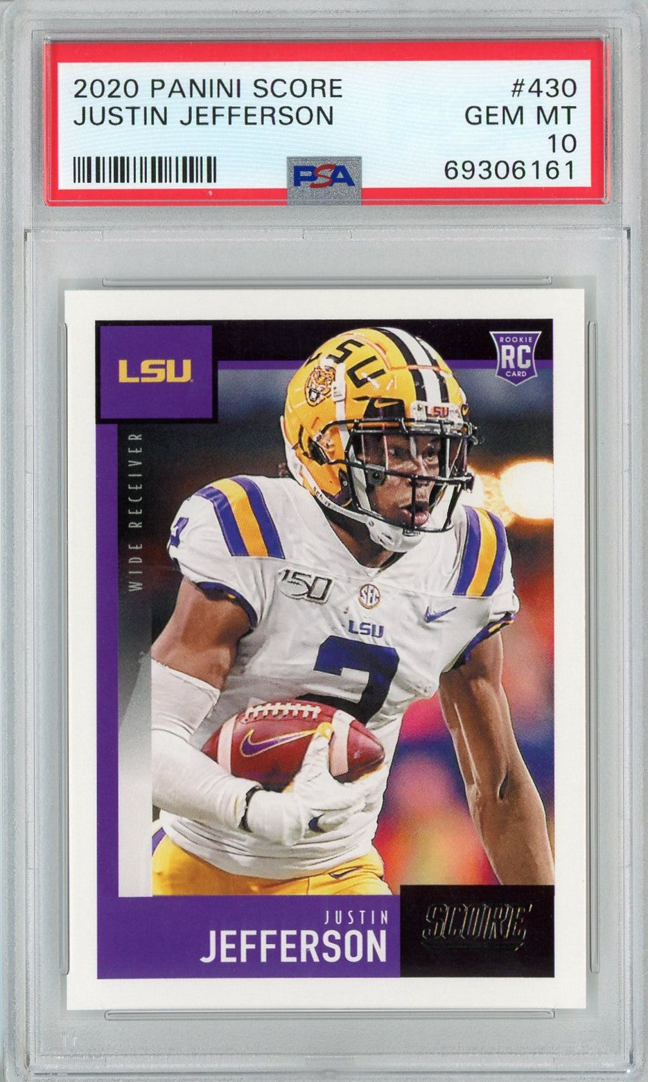 Graded 2020 Panini Score Justin Jefferson #430 Rookie RC Football Card PSA 10 Gem Mint