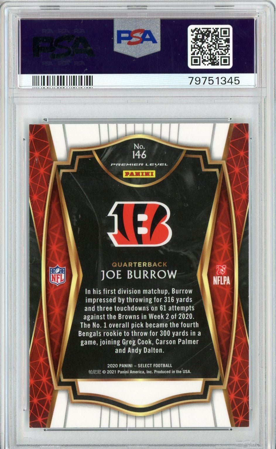 Graded 2020 Panini Select Joe Burrow #146 Rookie RC Football Card PSA 10 Gem Mint