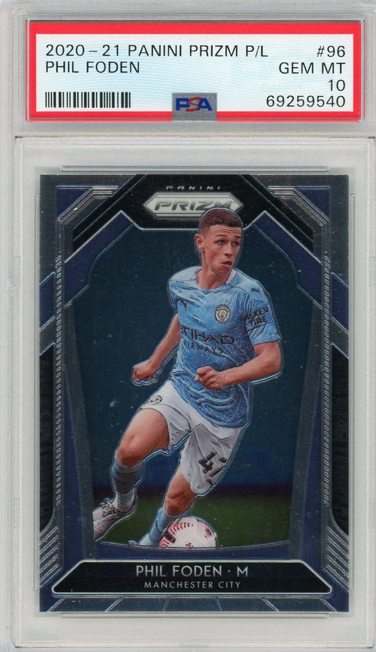Graded 2020 Panini Prizm Premier League Phil Foden #96 Soccer Card PSA 10 Gem Mint