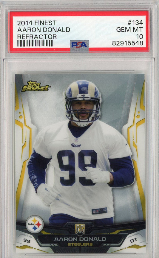 Graded 2014 Topps Finest Aaron Donald #134 Refractor Rookie RC Football Card PSA 10 Gem Mint