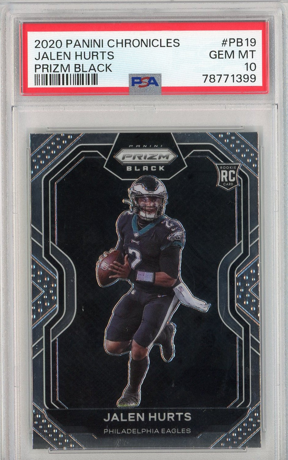 Graded 2020 Panini Chronicles Jalen Hurts #PB19 Prizm Black Rookie RC Football Card PSA 10 Gem Mint