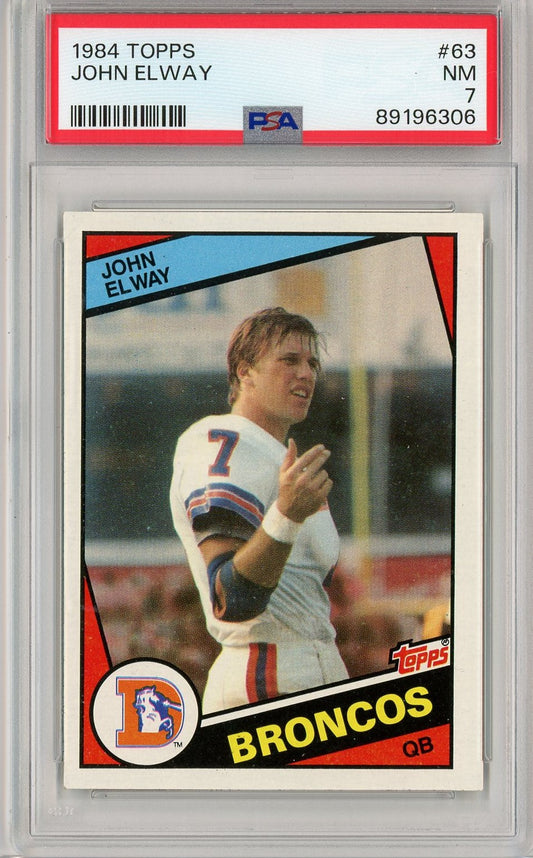 Graded 1984 Topps John Elway #63 Rookie RC Football Card PSA 7 Near Mint - Sport Cards
