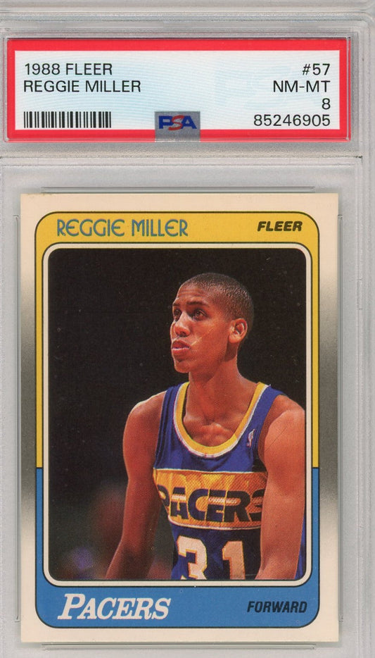 Graded 1988 Fleer Reggie Miller #57 Rookie RC Basketball Card PSA 8 NM-MT