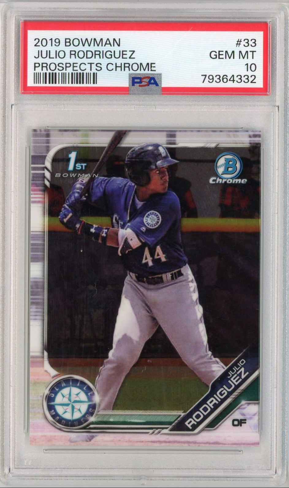 Graded 2019 Bowman Julio Rodriguez #33 Prospects Chrome Rookie RC Baseball Card PSA 10 Gem Mint