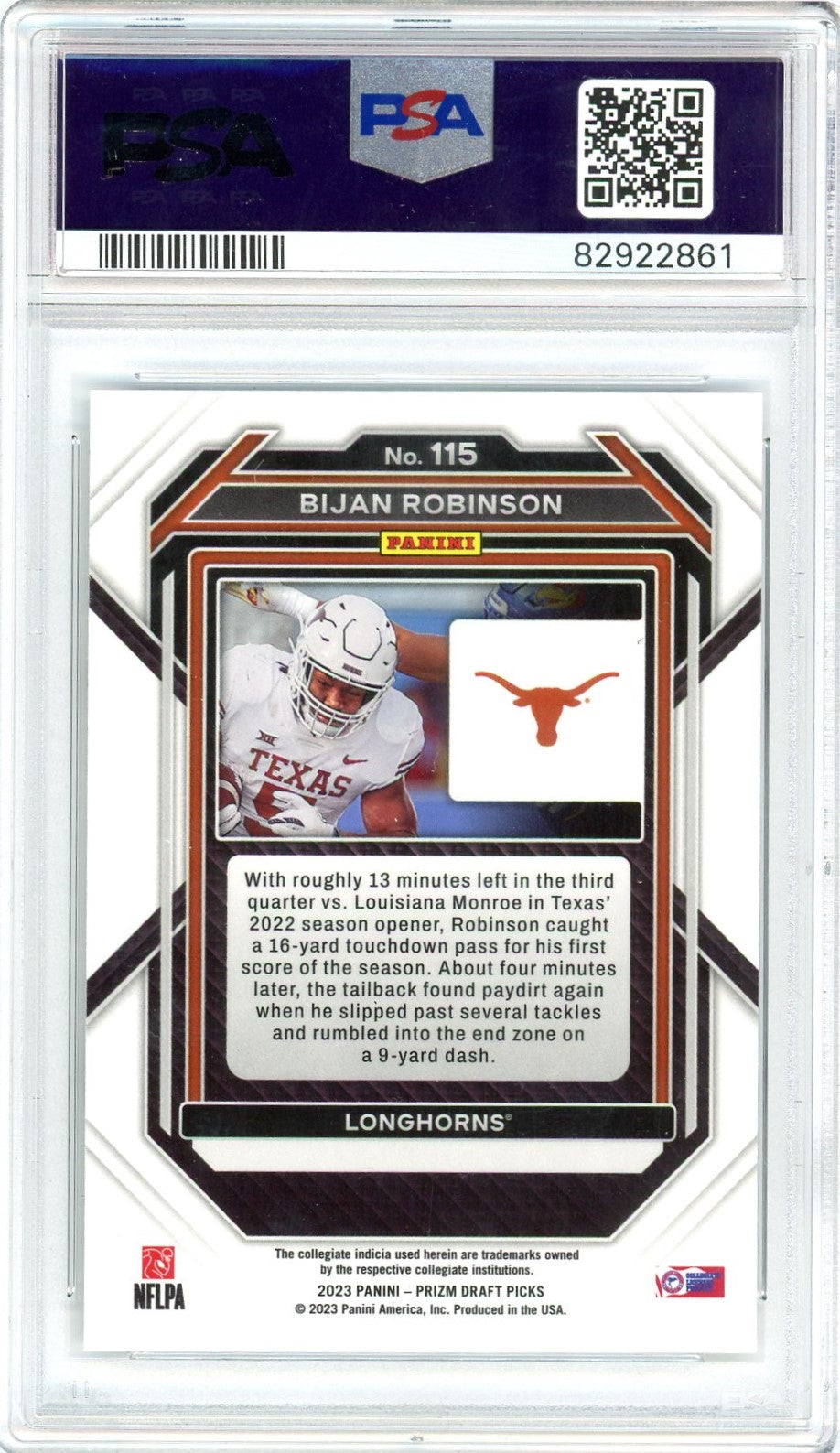 Graded 2023 Panini Prizm Draft Picks Bijan Robinson #115 Rookie RC Football Card PSA 10 Gem Mint - Sport Cards