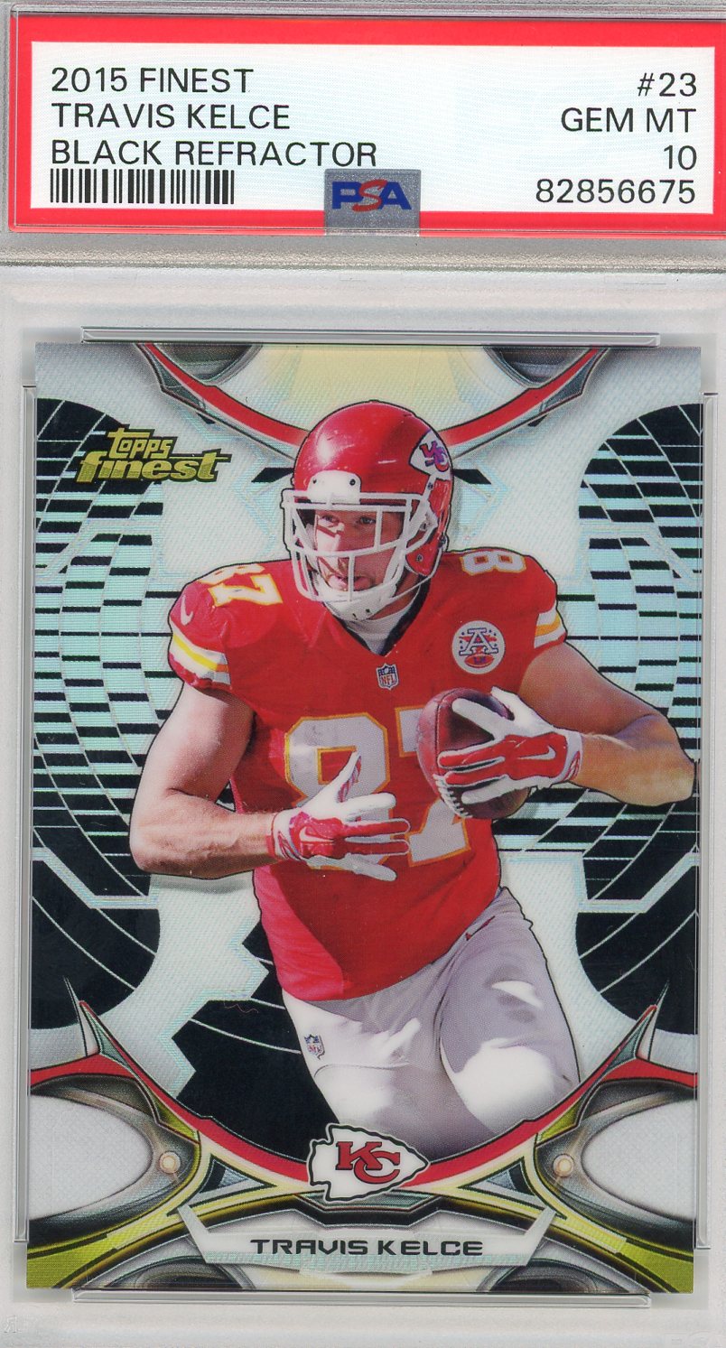 Graded 2015 Topps Finest Travis Kelce #23 Black Refractor Football Card PSA 10 Gem Mint