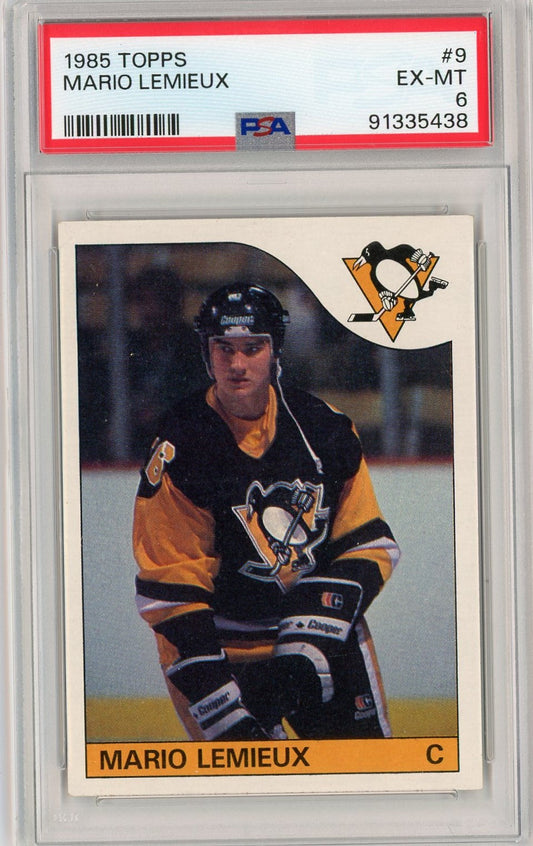 Graded 1985 Topps Mario Lemieux #9 Rookie RC Hockey Card PSA 6 EX-MT