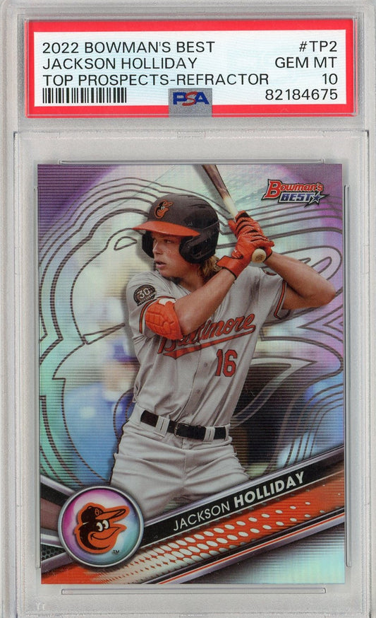 Graded 2022 Topps Bowmans Best Jackson Holliday #TP2 Top Prospects-Refractor Rookie RC Baseball Card PSA 10 Gem Mint