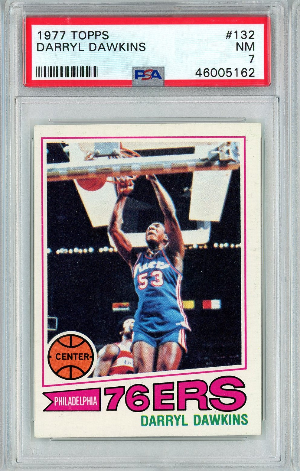 Graded 1977 Topps Darryl Dawkins #132 Rookie RC Basketball Card PSA 7 Near Mint - Sport Cards