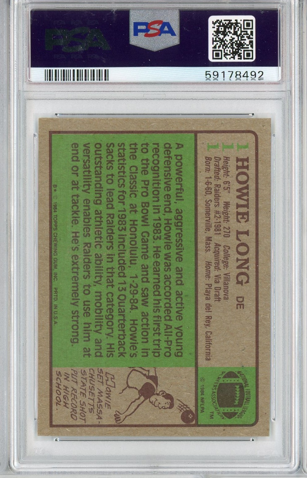 Graded 1984 Topps Howie Long #111 Rookie RC Football Card PSA 8 NM-MT