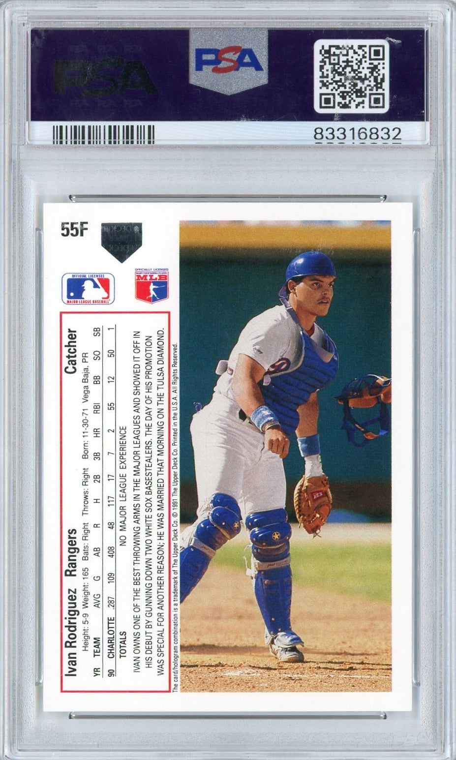 Graded 1991 Upper Deck UD Final Edition Ivan Pudge Rodriguez #55F Rookie RC Baseball Card PSA 10 Auto Grade Gem Mint