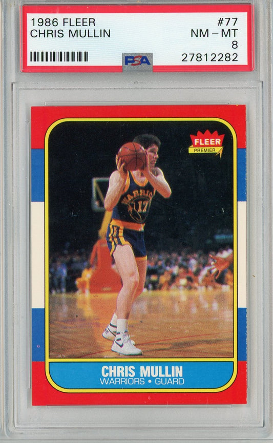 Graded 1986 Fleer Chris Mullin #77 Rookie RC Basketball Card PSA 8 NM-MT