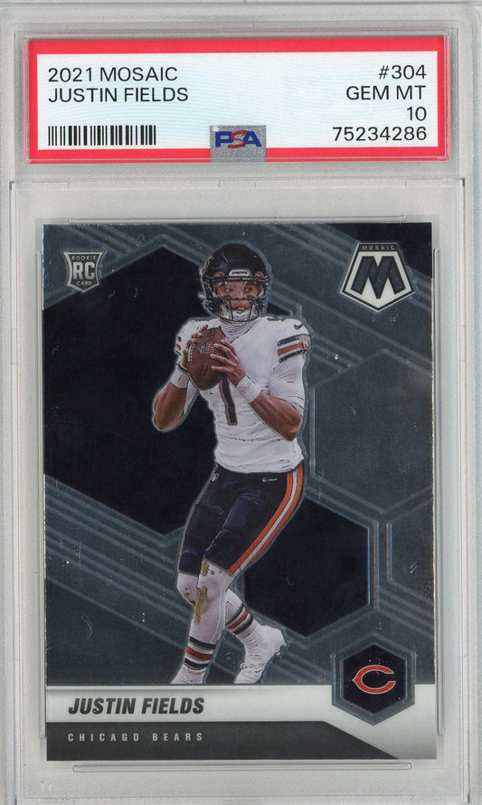 Graded 2021 Panini Mosaic Justin Fields #304 Rookie RC Football Card PSA 10 Gem Mint