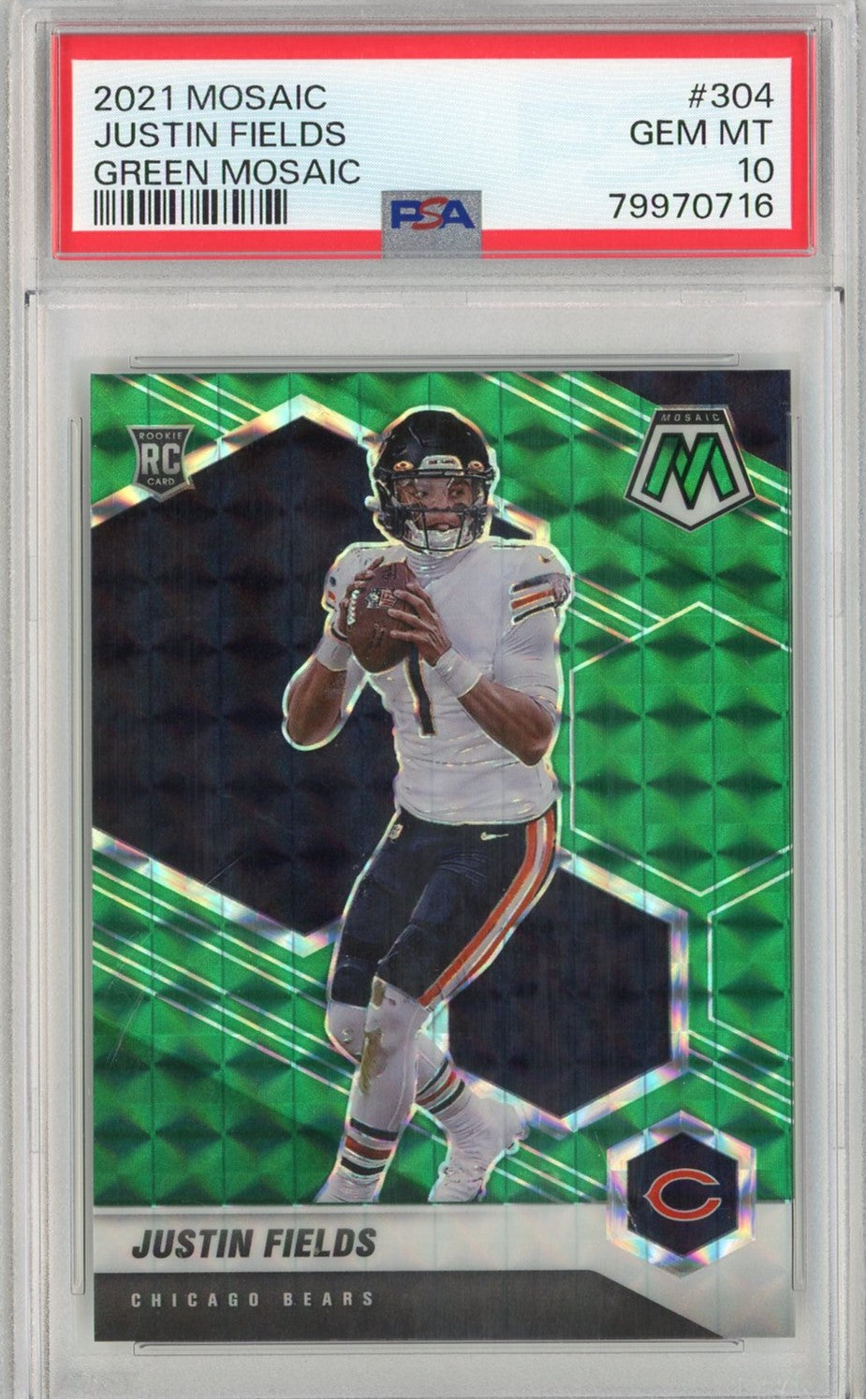 Graded 2021 Panini Mosaic Justin Fields #304 Green Mosaic Rookie RC Football Card PSA 10 Gem Mint