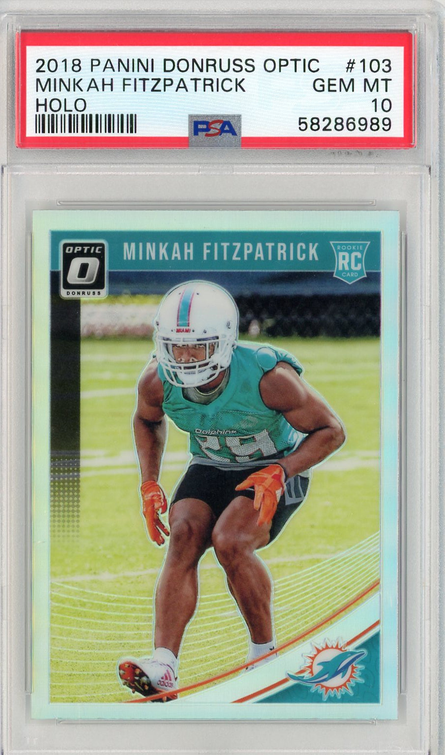 Graded 2018 Panini Donruss Optic Minkah Fitzpatrick #103 Holo Rookie RC Football Card PSA 10 Gem Mint - Sport Cards