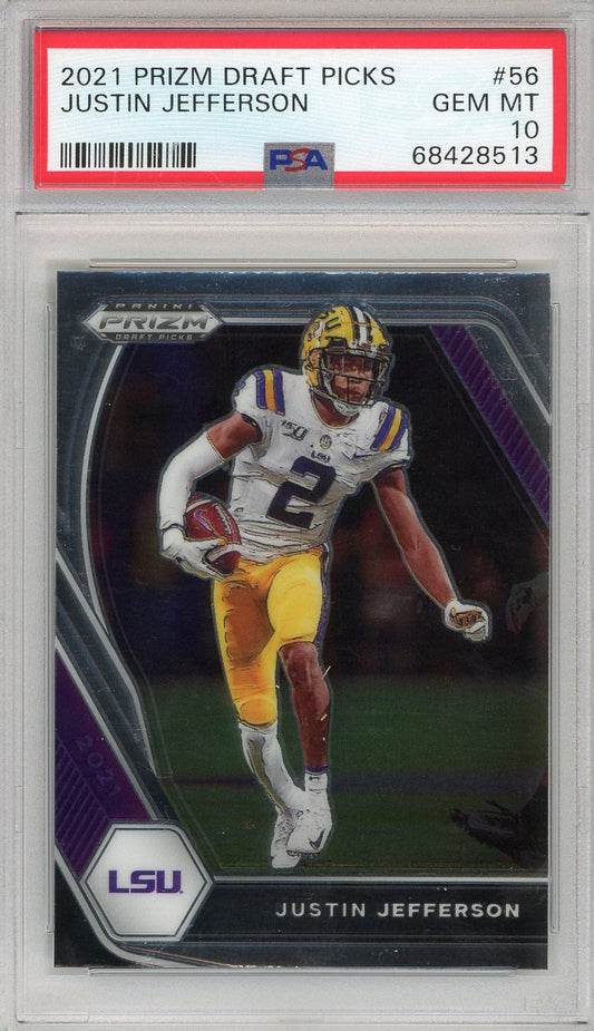 Graded 2021 Prizm Draft Picks Justin Jefferson #56 Rookie RC Football Card PSA 10 Gem Mint