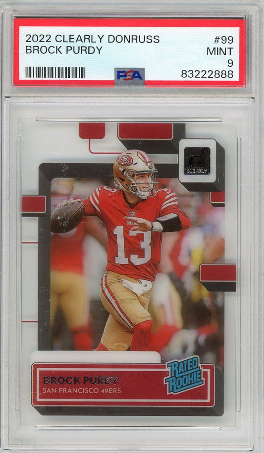 Graded 2022 Clearly Donruss Brock Purdy #99 Rookie RC Football Card PSA 9 Mint