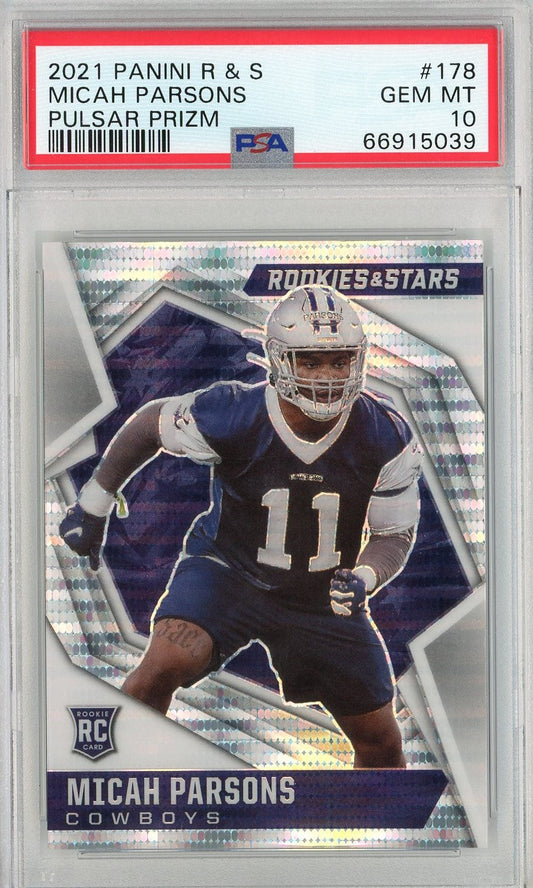 Graded 2021 Panini Rookies & Stars Micah Parsons #178 Pulsar Prizm Rookie RC Football Card PSA 10 Gem Mint