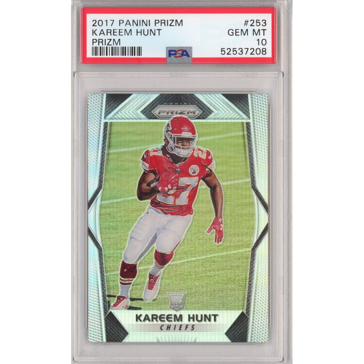 Graded 2017 Panini Prizm Kareem Hunt #253 Prizm Rookie RC Football Card PSA 10 Gem Mint - Sport Cards