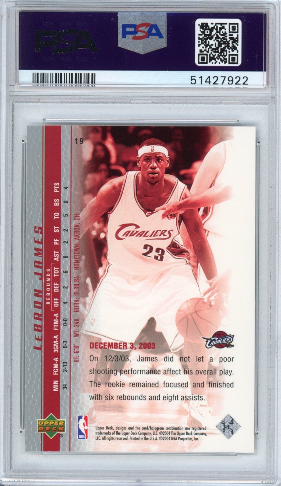 Graded 2003-04 Upper Deck UD LeBron James #19 Phenomenal Beginning Rookie RC Basketball Card PSA 10 Gem Mint