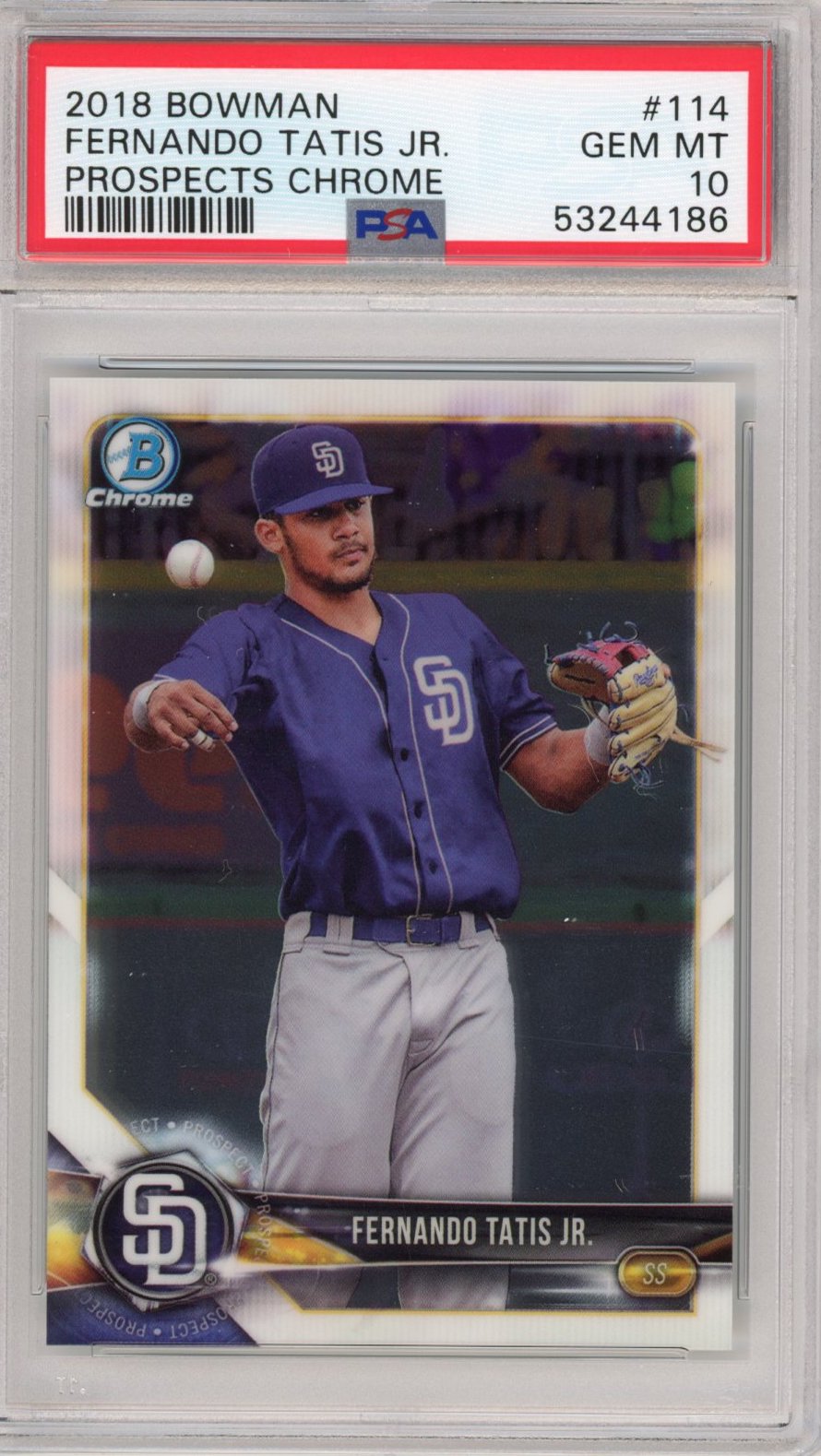 Graded 2018 Topps Bowman Fernando Tatis Jr. #114 Prospects Chrome Rookie RC Baseball Card PSA 10 Gem Mint