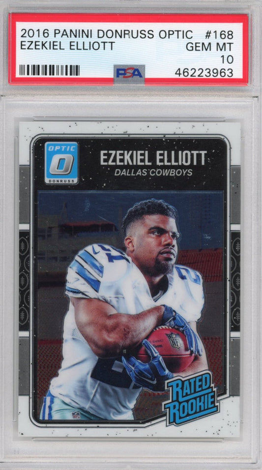 Graded 2016 Panini Donruss Optic Ezekiel Elliott #168 Rookie RC Football Card PSA 10 Gem Mint - Sport Cards