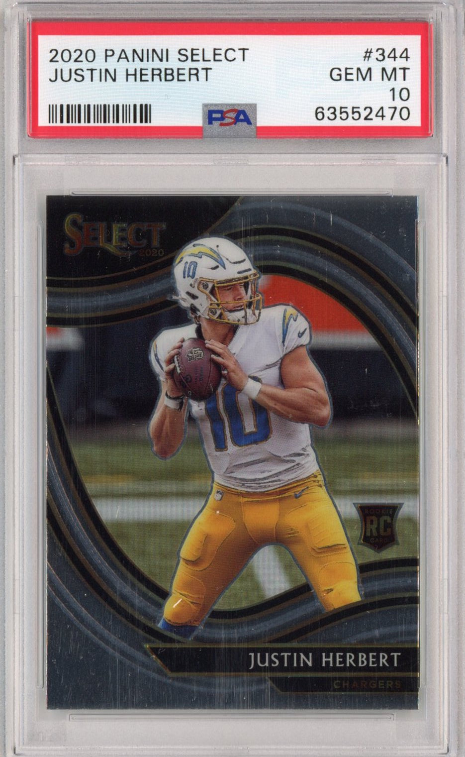 Graded 2020 Panini Select Justin Herbert #344 Certified Rookie RC Football Card PSA 10 Gem Mint